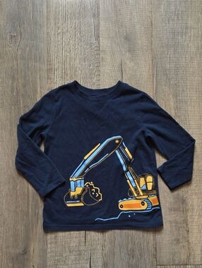 Garanimals Navy Long-Sleeve Tee with Yellow & Light Blue Excavator Graphic